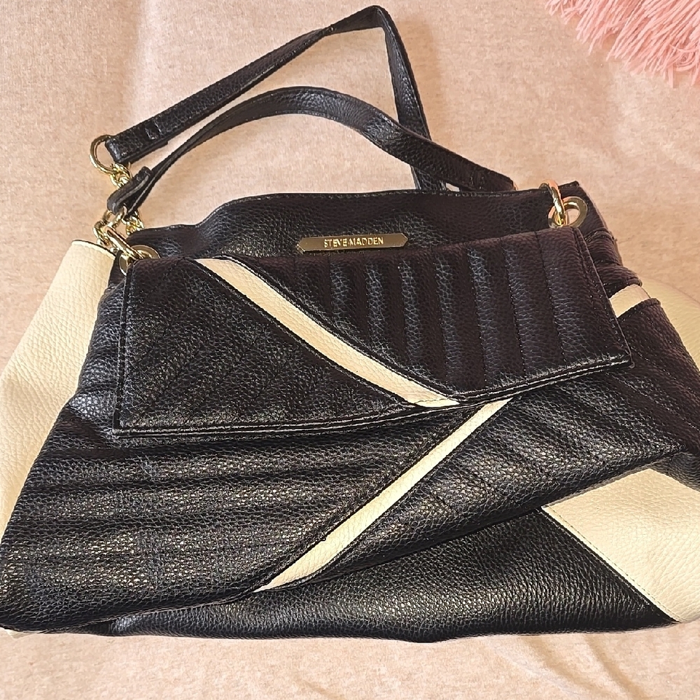 Steve Madden Black and Cream Women's Bag